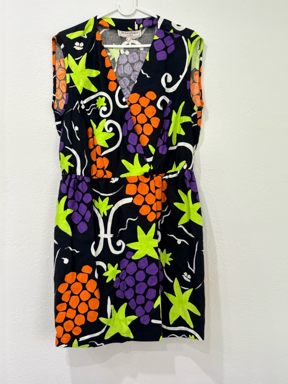 Yves Saint Laurent Black Multicolor Sleeveless Wrap Dress